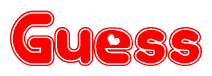 The image displays the word Guess written in a stylized red font with hearts inside the letters.