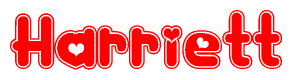 The image displays the word Harriett written in a stylized red font with hearts inside the letters.