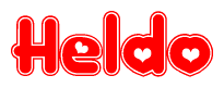 The image is a clipart featuring the word Heldo written in a stylized font with a heart shape replacing inserted into the center of each letter. The color scheme of the text and hearts is red with a light outline.