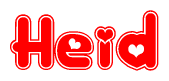 The image is a clipart featuring the word Heid written in a stylized font with a heart shape replacing inserted into the center of each letter. The color scheme of the text and hearts is red with a light outline.