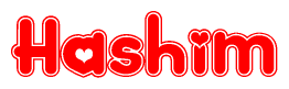 The image is a clipart featuring the word Hashim written in a stylized font with a heart shape replacing inserted into the center of each letter. The color scheme of the text and hearts is red with a light outline.