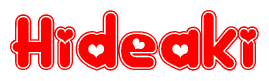The image displays the word Hideaki written in a stylized red font with hearts inside the letters.