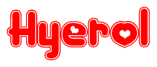 The image is a clipart featuring the word Hyerol written in a stylized font with a heart shape replacing inserted into the center of each letter. The color scheme of the text and hearts is red with a light outline.