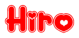 The image displays the word Hiro written in a stylized red font with hearts inside the letters.