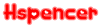 The image is a red and white graphic with the word Hspencer written in a decorative script. Each letter in  is contained within its own outlined bubble-like shape. Inside each letter, there is a white heart symbol.