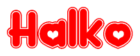 The image displays the word Halko written in a stylized red font with hearts inside the letters.