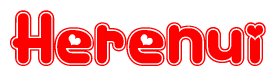 The image displays the word Herenui written in a stylized red font with hearts inside the letters.