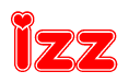 The image is a clipart featuring the word Izz written in a stylized font with a heart shape replacing inserted into the center of each letter. The color scheme of the text and hearts is red with a light outline.