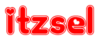 The image is a clipart featuring the word Itzsel written in a stylized font with a heart shape replacing inserted into the center of each letter. The color scheme of the text and hearts is red with a light outline.