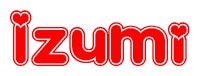 The image is a clipart featuring the word Izumi written in a stylized font with a heart shape replacing inserted into the center of each letter. The color scheme of the text and hearts is red with a light outline.