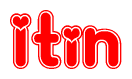 The image is a clipart featuring the word Itin written in a stylized font with a heart shape replacing inserted into the center of each letter. The color scheme of the text and hearts is red with a light outline.