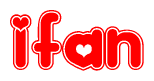 The image is a clipart featuring the word Ifan written in a stylized font with a heart shape replacing inserted into the center of each letter. The color scheme of the text and hearts is red with a light outline.