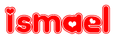 The image is a clipart featuring the word Ismael written in a stylized font with a heart shape replacing inserted into the center of each letter. The color scheme of the text and hearts is red with a light outline.