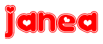 The image is a clipart featuring the word Janea written in a stylized font with a heart shape replacing inserted into the center of each letter. The color scheme of the text and hearts is red with a light outline.