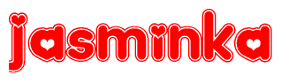The image is a clipart featuring the word Jasminka written in a stylized font with a heart shape replacing inserted into the center of each letter. The color scheme of the text and hearts is red with a light outline.