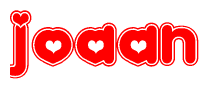 The image displays the word Joaan written in a stylized red font with hearts inside the letters.