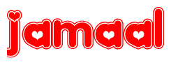 The image is a clipart featuring the word Jamaal written in a stylized font with a heart shape replacing inserted into the center of each letter. The color scheme of the text and hearts is red with a light outline.