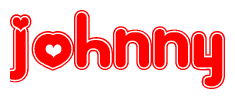 The image is a clipart featuring the word Johnny written in a stylized font with a heart shape replacing inserted into the center of each letter. The color scheme of the text and hearts is red with a light outline.