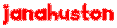 The image is a clipart featuring the word Janahuston written in a stylized font with a heart shape replacing inserted into the center of each letter. The color scheme of the text and hearts is red with a light outline.