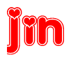The image is a clipart featuring the word Jin written in a stylized font with a heart shape replacing inserted into the center of each letter. The color scheme of the text and hearts is red with a light outline.