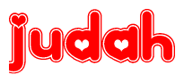 The image displays the word Judah written in a stylized red font with hearts inside the letters.