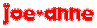 The image is a clipart featuring the word Joe-anne written in a stylized font with a heart shape replacing inserted into the center of each letter. The color scheme of the text and hearts is red with a light outline.