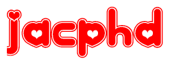 The image is a clipart featuring the word Jacphd written in a stylized font with a heart shape replacing inserted into the center of each letter. The color scheme of the text and hearts is red with a light outline.