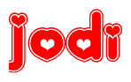 The image displays the word Jodi written in a stylized red font with hearts inside the letters.