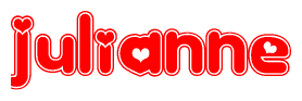 The image is a clipart featuring the word Julianne written in a stylized font with a heart shape replacing inserted into the center of each letter. The color scheme of the text and hearts is red with a light outline.