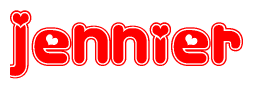 Red and White Jennier Word with Heart Design