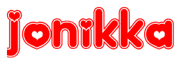 The image is a clipart featuring the word Jonikka written in a stylized font with a heart shape replacing inserted into the center of each letter. The color scheme of the text and hearts is red with a light outline.