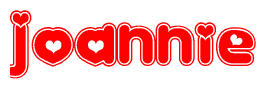 The image displays the word Joannie written in a stylized red font with hearts inside the letters.