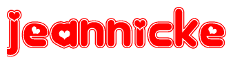 The image displays the word Jeannicke written in a stylized red font with hearts inside the letters.