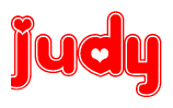 The image is a clipart featuring the word Judy written in a stylized font with a heart shape replacing inserted into the center of each letter. The color scheme of the text and hearts is red with a light outline.