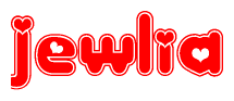 The image displays the word Jewlia written in a stylized red font with hearts inside the letters.