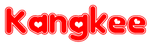 The image displays the word Kangkee written in a stylized red font with hearts inside the letters.