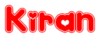 The image is a clipart featuring the word Kiran written in a stylized font with a heart shape replacing inserted into the center of each letter. The color scheme of the text and hearts is red with a light outline.
