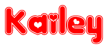 The image is a clipart featuring the word Kailey written in a stylized font with a heart shape replacing inserted into the center of each letter. The color scheme of the text and hearts is red with a light outline.