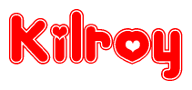 The image displays the word Kilroy written in a stylized red font with hearts inside the letters.