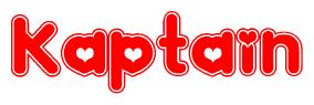 The image is a clipart featuring the word Kaptain written in a stylized font with a heart shape replacing inserted into the center of each letter. The color scheme of the text and hearts is red with a light outline.