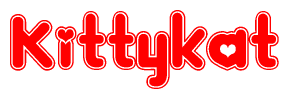 The image is a clipart featuring the word Kittykat written in a stylized font with a heart shape replacing inserted into the center of each letter. The color scheme of the text and hearts is red with a light outline.