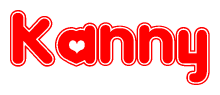 The image is a clipart featuring the word Kanny written in a stylized font with a heart shape replacing inserted into the center of each letter. The color scheme of the text and hearts is red with a light outline.
