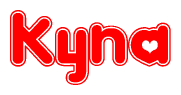 The image is a clipart featuring the word Kyna written in a stylized font with a heart shape replacing inserted into the center of each letter. The color scheme of the text and hearts is red with a light outline.