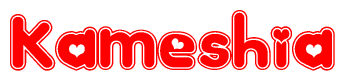 The image displays the word Kameshia written in a stylized red font with hearts inside the letters.