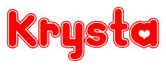 The image is a clipart featuring the word Krysta written in a stylized font with a heart shape replacing inserted into the center of each letter. The color scheme of the text and hearts is red with a light outline.