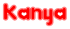 The image is a clipart featuring the word Kanya written in a stylized font with a heart shape replacing inserted into the center of each letter. The color scheme of the text and hearts is red with a light outline.