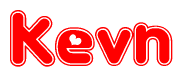 The image is a clipart featuring the word Kevn written in a stylized font with a heart shape replacing inserted into the center of each letter. The color scheme of the text and hearts is red with a light outline.