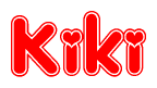 The image is a clipart featuring the word Kiki written in a stylized font with a heart shape replacing inserted into the center of each letter. The color scheme of the text and hearts is red with a light outline.