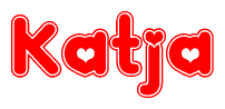 The image displays the word Katja written in a stylized red font with hearts inside the letters.