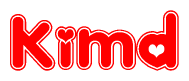 The image is a clipart featuring the word Kimd written in a stylized font with a heart shape replacing inserted into the center of each letter. The color scheme of the text and hearts is red with a light outline.